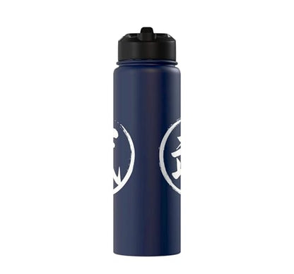 “Warrior” Japanese Kanji Word Graphic Stainless Steel Insulated Water Bottle - color: Navy Blue