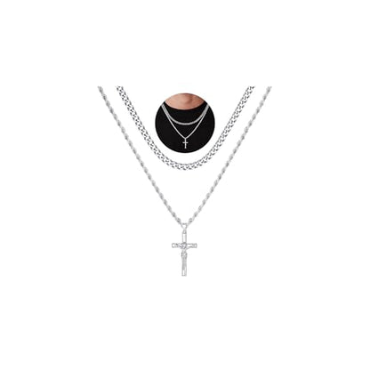 M MOOHAM Layered Crucifix Necklace for Men, Cross Necklace for Men