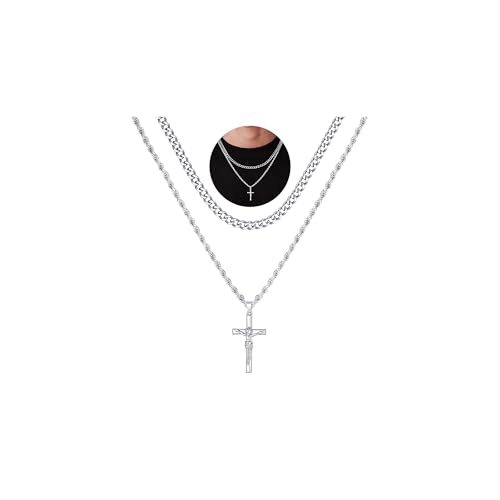 M MOOHAM Layered Crucifix Necklace for Men, Cross Necklace for Men