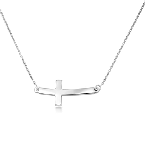 .925 Sterling Silver Sideways Horizontal Curved Cross Bar Style Necklace