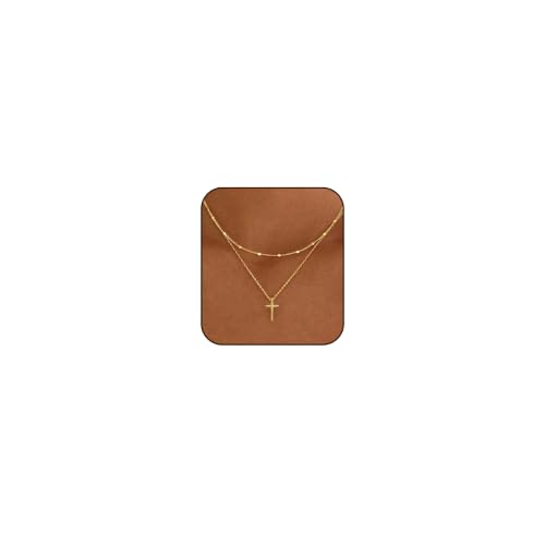 Cross Necklace for Women, Dainty Gold Necklace Tiny Cross Charm Necklace - color: Gold-Dot+Cross