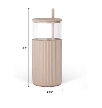 SANDJEST Glass Tumbler with Straw and Lid, Glass Water Bottle with Silicone Sleeve 20oz, Smoothie, Iced Coffee Cup, Gifts for Women Teen Girls Birthday Christmas (Light Brown) - color: Brown