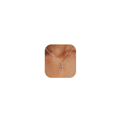 Cross Necklace for Women,14K Gold Plated Cross Pendant Necklace Jewelry - color: silver cross