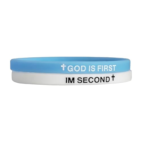 LIU JUN God Is First Bracelet, GOD IS FIRST IM SECOND Christian Rubber Bracelets Inspirational Engraved Bible Verses Cross Silicone Bracelet For Women Men Faith Gifts - color: blue-white