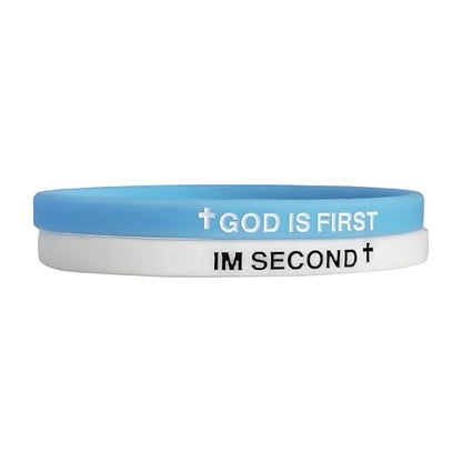LIU JUN God Is First Bracelet, GOD IS FIRST IM SECOND Christian Rubber Bracelets Inspirational Engraved Bible Verses Cross Silicone Bracelet For Women Men Faith Gifts - color: blue-white