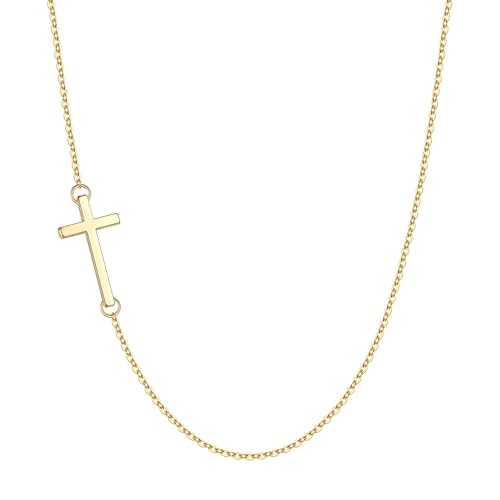 M MOOHAM Cross Necklace for Women Girls, Dainty 14K Gold Plated Cross Pendant Necklace Sideways Cross Choker Layered Necklaces for Women Girls - color: Sideways Cross Gold