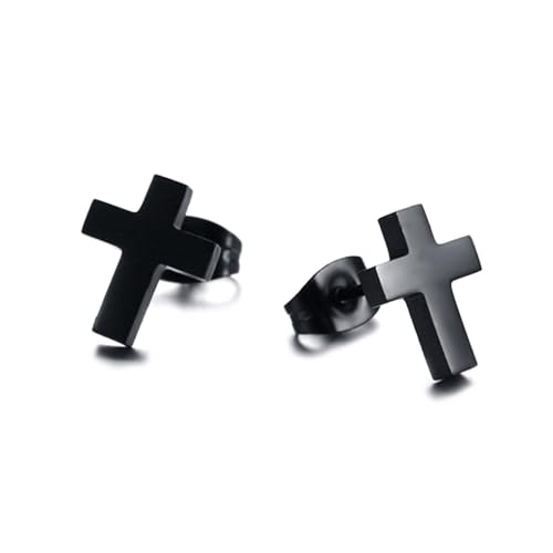 Cross Stud Earring for Women Men Dainty Small Cross Earrings Minimalist Simple Gold Silver Black Religious Faith Cross Studs - color: Black
