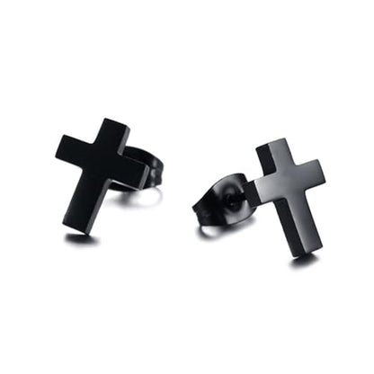 Cross Stud Earring for Women Men Dainty Small Cross Earrings Minimalist Simple Gold Silver Black Religious Faith Cross Studs - color: Black