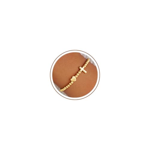 Turandoss Gold Cross Bracelet for Women Heart Beaded Bracelet Faith Jewelry - color: Heart Cross Bracelet