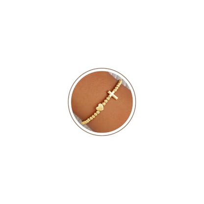 Turandoss Gold Cross Bracelet for Women Heart Beaded Bracelet Faith Jewelry - color: Heart Cross Bracelet