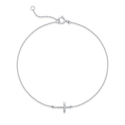 LUCA SMITH 925 Sterling Silver Cross Bracelet for Women Adjustable Stackable Dainty 14K Gold/Silver Cute Tiny Symbolic Cross Pendant Charm Link Chain Faith-Based Jewelry - color: silver