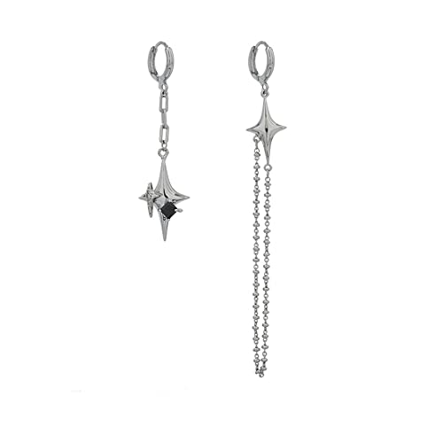 Cross Star Dangling Hoop Earrings for Women Sterling Silver Plated Crystal Cubic Zirconia Tiny beaded ball Chain Link Dangle Drop Charm Huggie Hoops Asymmetrical Tassel Earring Dainty Jewelry Gifts Hypoallergenic