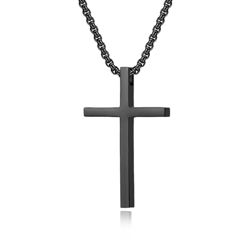 Cross Necklace for Men,Stainless Steel Christian Pendant Jewelry - color: B-black-60cm chain