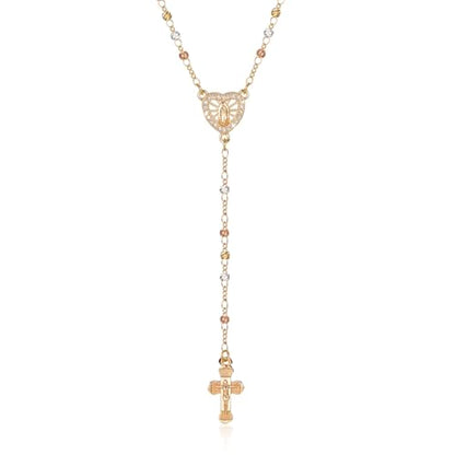 Women's Gold Virgin Mary Necklace, 14k Gold Plated Rosary Bead Cross Chain - style: Rose gold-Style 2