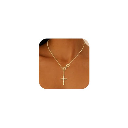 925 Sterling Silver Infinity Cross Necklace for Women - color: Gold