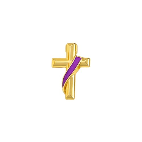 Clergy Gold Cross Lapel Pin with Enamel Ribbon, Christian Religious Brooch Badge, Suit Collar Accessory Faith Gift for Church Staff Believers - color: Purple