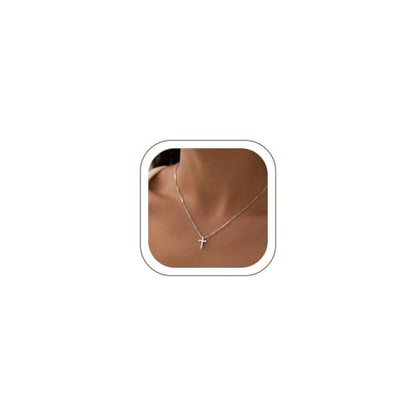 Cross Necklace for Women - Dainty 14K Gold Silver Plated Cross Necklace Choker Jewelry Cute Simple Small Trendy Non Tarnish Waterproof Faith Religious Jewelry Gift for Teenage - style: 05-Cross-Silver