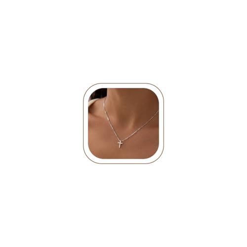 Cross Necklace for Women - Dainty 14K Gold Silver Plated Cross Necklace Choker Jewelry Cute Simple Small Trendy Non Tarnish Waterproof Faith Religious Jewelry Gift for Teenage - style: 05-Cross-Silver
