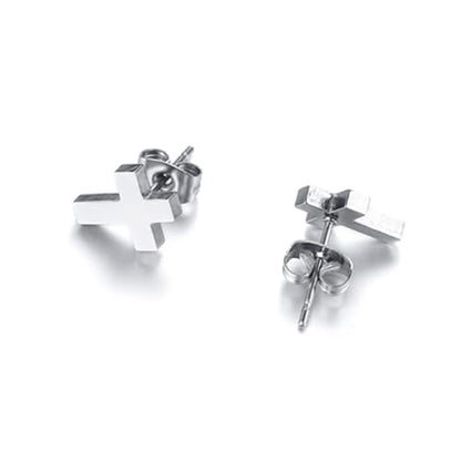 Cross Stud Earring for Women Men Dainty Small Cross Earrings Minimalist Simple Gold Silver Black Religious Faith Cross Studs - color: Silver