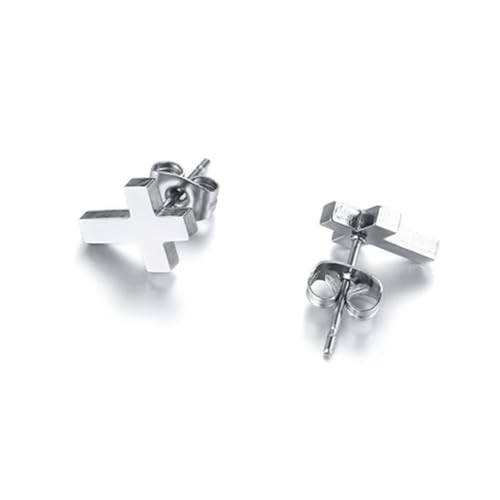 Cross Stud Earring for Women Men Dainty Small Cross Earrings Minimalist Simple Gold Silver Black Religious Faith Cross Studs - color: Silver