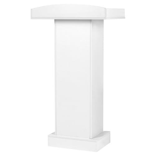 Podium Stand for Lectern Presentation Church Classroom, White Pulpit with Wooden Heavy Base, Podium for Lecture, Wedding Speech - color: White-elegant