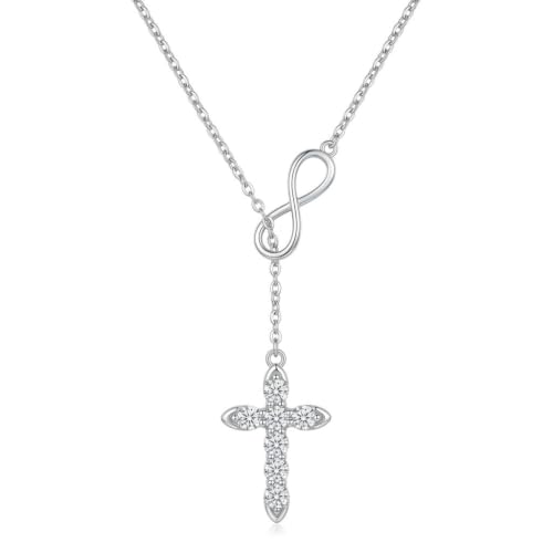 Cross Necklace 18k Gold Plated Christian Faith Jewelry Gift for Women - color: Infinity-Silver