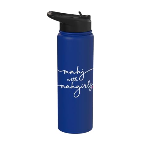 Mahjong With MahGirls Elegant Script Heart Stainless Steel Insulated Water Bottle - color: Royal Blue