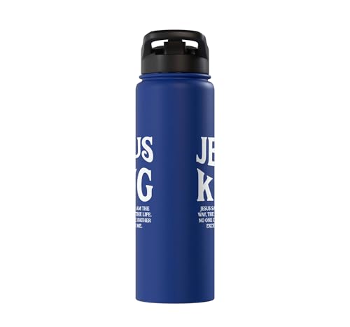 Jesus Is King John 14 6 Faith Bible Verse Stainless Steel Insulated Water Bottle - color: Royal Blue
