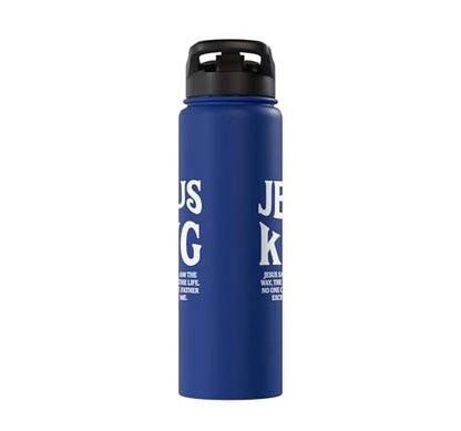 Jesus Is King John 14 6 Faith Bible Verse Stainless Steel Insulated Water Bottle - color: Royal Blue