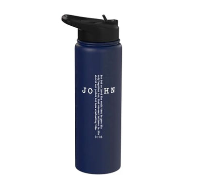 John 3:16 Bible Verse Christian Cross Front, Back Print Stainless Steel Insulated Water Bottle - color: Navy Blue