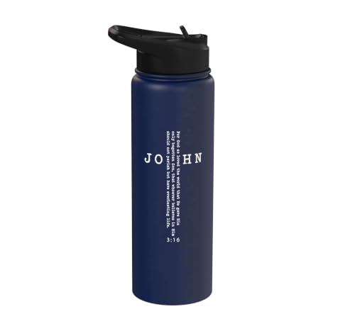 John 3:16 Bible Verse Christian Cross Front, Back Print Stainless Steel Insulated Water Bottle - color: Navy Blue