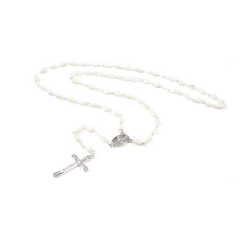 Catholic Rosary For Men & Women - 22.5" Rosary Necklace From The Holy Land Of Jerusalem - Catholic Rosary With Olive Wood & Mother of Pearl Rosary Beads & Crucifix Dangle - color: Confirmation