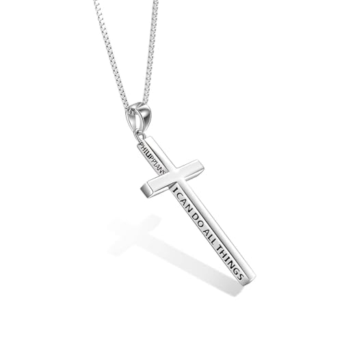 POPLYKE Cross Necklace 925 Sterling Silver Philippians 4:13 I Can Do All The Things Inspirational Necklace Gifts for Women Men 20+2'' - color: silver