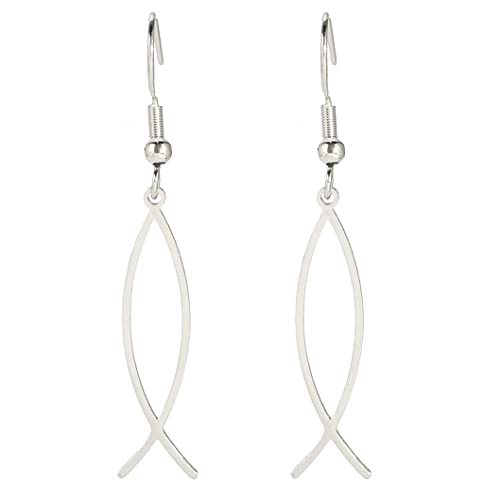 Earrings For Women Jesus Fish Faith Symbol Earrings Stainless Steel Chic Arc Fish Hook Earrings Christian Jewelry - color: silver