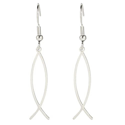 Earrings For Women Jesus Fish Faith Symbol Earrings Stainless Steel Chic Arc Fish Hook Earrings Christian Jewelry - color: silver