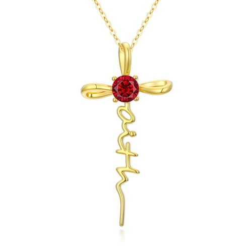 Gold Birthstone Faith Cross Infinity Necklace 14K Gold Religious Cross Pendant Necklaces with Birthstone Jewelry Christian Faith Mothers Day Gifts for Mom Wife Daughter - style: Gold-1