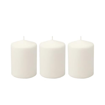 Stonebriar 3 Pack Tall 3 x 4 Inch 35 Hour Long Burning Unscented White Wax Pillar Candles - size: 3 x 4 inches, style: Pack of 3