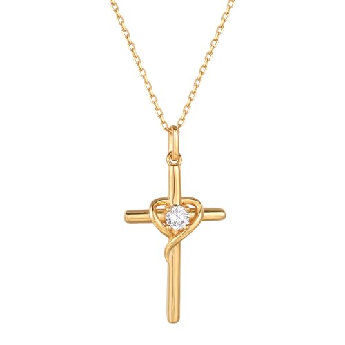 S.Leaf Cross Necklace for Women Gold Plated Cross Necklaces for Women 925 Sterling Silver Cross Pendant Necklaces for Women Birthday Anniversary - color: Cross_Necklace_Heart