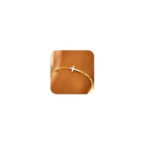 925 Sterling Silver Sideway Cross Charm Link Bracelet for Women - color: Gold