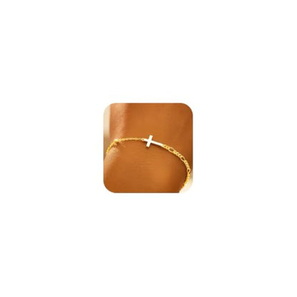 925 Sterling Silver Sideway Cross Charm Link Bracelet for Women - color: Gold
