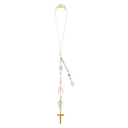 Sibba Natural Jade Cross Car Hanging Ornament, Handmade Glass Beaded Rearview Mirror Charm Healing Stones, Pendant Accessories Good Luck Keychain Suncatcher for Car and Home Decor - style: Casual