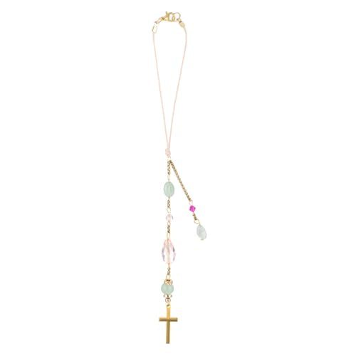 Sibba Natural Jade Cross Car Hanging Ornament, Handmade Glass Beaded Rearview Mirror Charm Healing Stones, Pendant Accessories Good Luck Keychain Suncatcher for Car and Home Decor - style: Casual