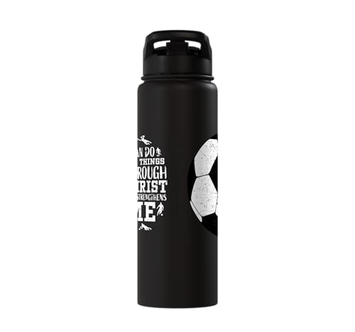 Christian Soccer Faith Graphic Bible Verse Philippians 4:13 Stainless Steel Insulated Water Bottle - color: Black
