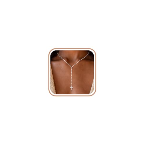 925 Sterling Silver Dainty Cross Lariat Necklace for Women - color: Silver