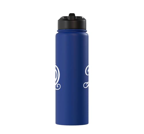 fancy Italic script Initial Letter D minimalist peace sign Stainless Steel Insulated Water Bottle - color: Royal Blue