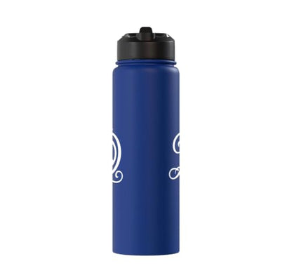 fancy Italic script Initial Letter D minimalist peace sign Stainless Steel Insulated Water Bottle - color: Royal Blue