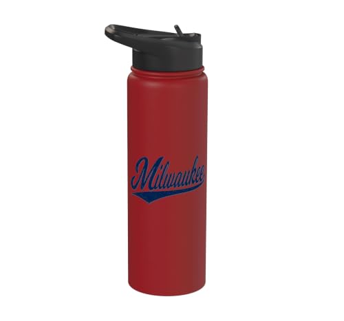 MILWAUKEE WISCONSIN VARSITY SCRIPT VINTAGE STYLE Stainless Steel Insulated Water Bottle - color: Red