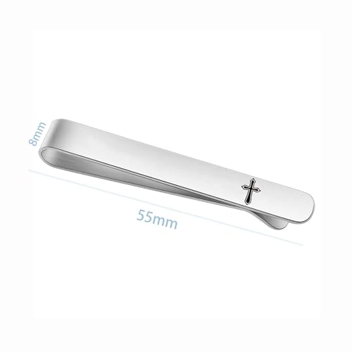 Novelty Cross Tie Clips for Men Unique Black Silver Religious Tie Clip Suitable for Regular Ties Classic Business Wedding Brass Tie Bar Jewelry with Box - color: Silver Black Cross 02