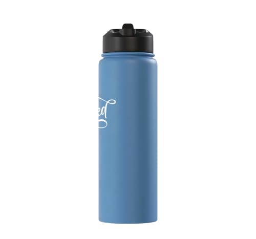 Blessed White Fancy Script Christian Religious God Jesus Stainless Steel Insulated Water Bottle - color: Light Blue