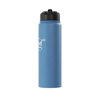 Blessed White Fancy Script Christian Religious God Jesus Stainless Steel Insulated Water Bottle - color: Light Blue